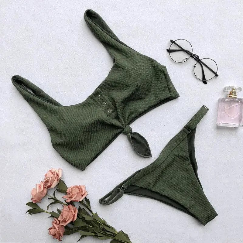 LOVEMI  Bikinis Green / S Lovemi -  Knotted bikini on chest