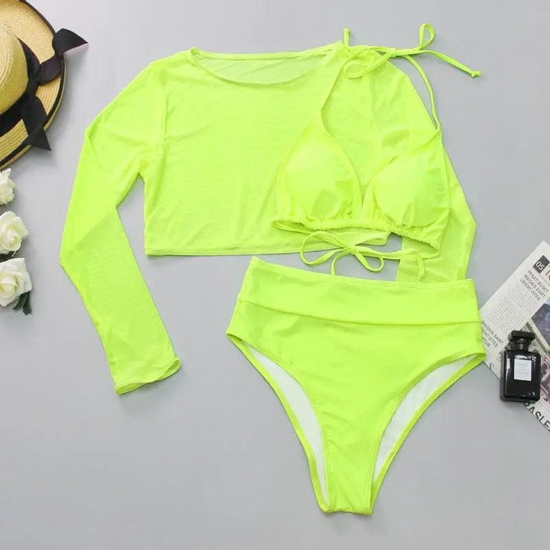 LOVEMI  Bikinis Green / S Lovemi -  Mesh Three-piece Bikini Split Swimsuit