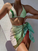 LOVEMI  Bikinis Greenwaterdroplets / S Lovemi -  Tie Dye Mesh Swimsuit Three Piece Bikini