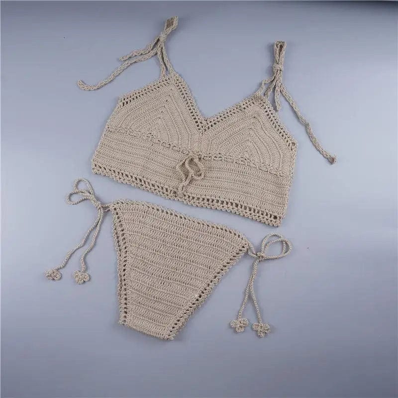 LOVEMI  Bikinis Khaki Lovemi -  Foreign trade Bikini Bikini Hand Crochet striped swimsuit,