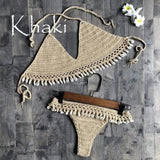 LOVEMI Bikinis Khaki / S Lovemi -  Shell Split Swimsuit Hand Crocheted Cotton Woven Sexy Bikini