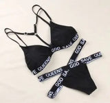 LOVEMI  Bikinis Lovemi -  Letters Printing Cross Strip Bikini Set