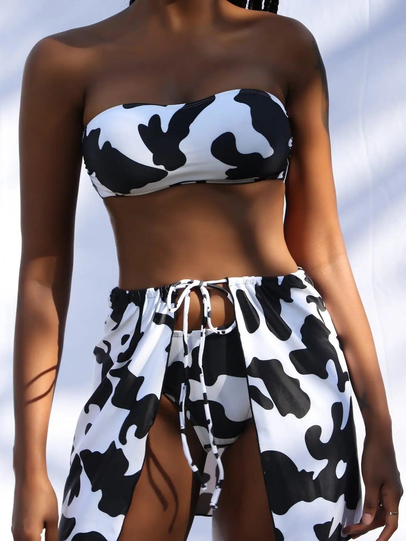 LOVEMI  Bikinis Lovemi -  Three-piece Swimsuit Cow Pattern Tube Top