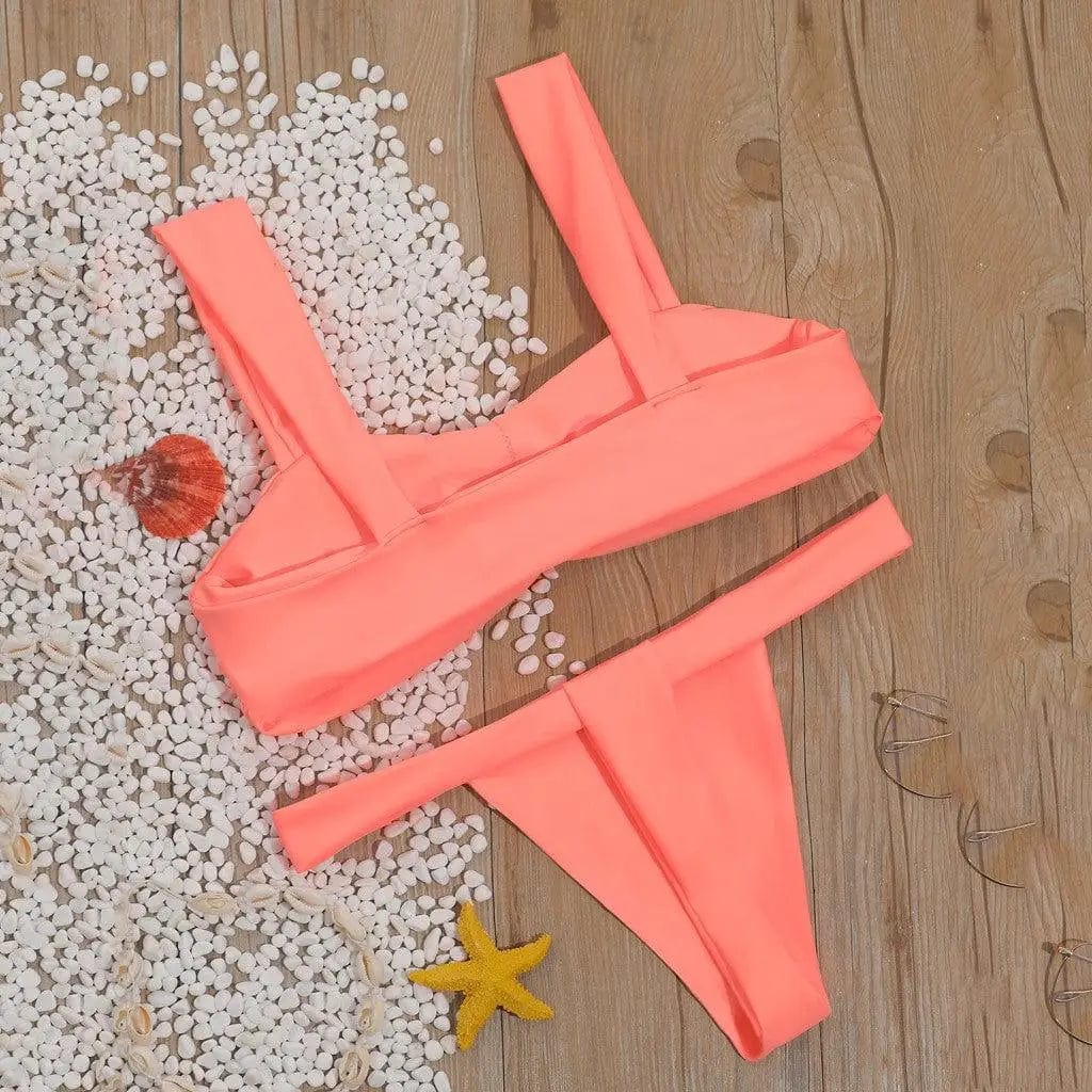 LOVEMI  Bikinis Orange / M Lovemi -  Solid color split bikini swimsuit