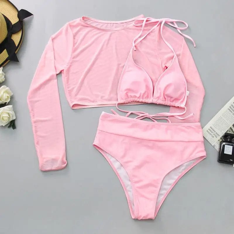 LOVEMI  Bikinis Pink / S Lovemi -  Mesh Three-piece Bikini Split Swimsuit