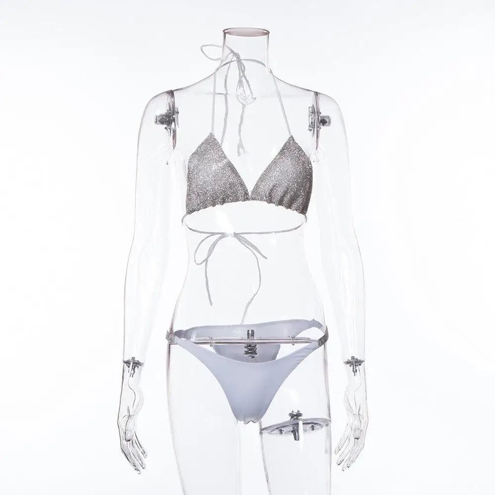 LOVEMI  Bikinis White / M Lovemi -  Solid Color-studded Bikini Split Swimsuit