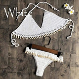 LOVEMI Bikinis White / S Lovemi -  Shell Split Swimsuit Hand Crocheted Cotton Woven Sexy Bikini