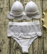LOVEMI  Bikinis WhiteHighwaist / S Lovemi -  swimwear solid color knit stitching