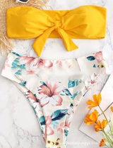 LOVEMI  Bikinis Yellow / S Lovemi -  Split Tube Top Print Sexy Bikini