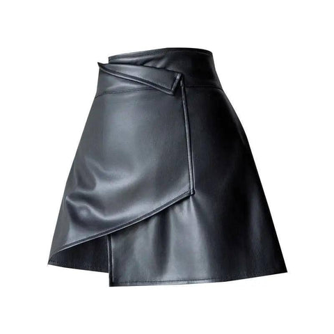 Black Irregular Small Leather Skirt Half Body-4