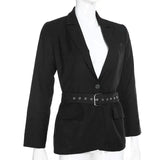 LOVEMI - Black Long Blazer With Sashes Autumn Coat