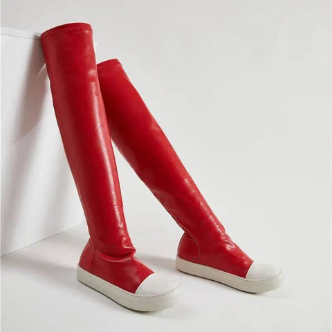Black Long Boots Fashion Winter Shoes Women Waterproof-Red-3