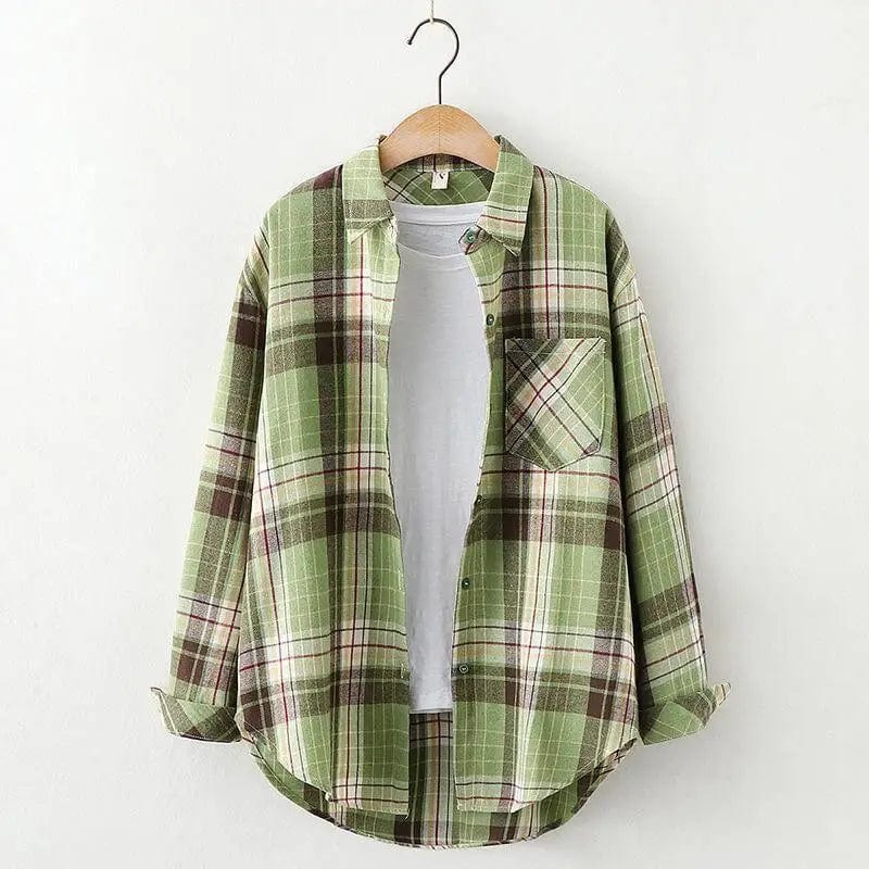 LOVEMI Blousse Big green grid / S Lovemi -  Plaid Shirt Women'S Long-Sleeved Loose Shirt Jacket