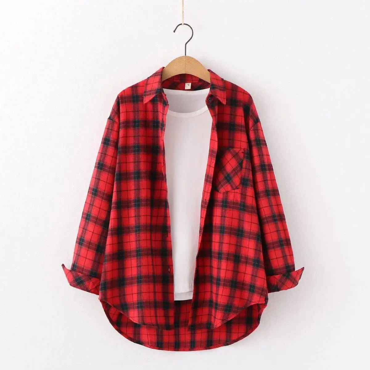 LOVEMI Blousse Black red grid / S Lovemi -  Plaid Shirt Women'S Long-Sleeved Loose Shirt Jacket