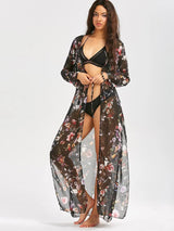 LOVEMI Blousse Black / S Lovemi -  Vintage Womens Floral Print Long Kimono