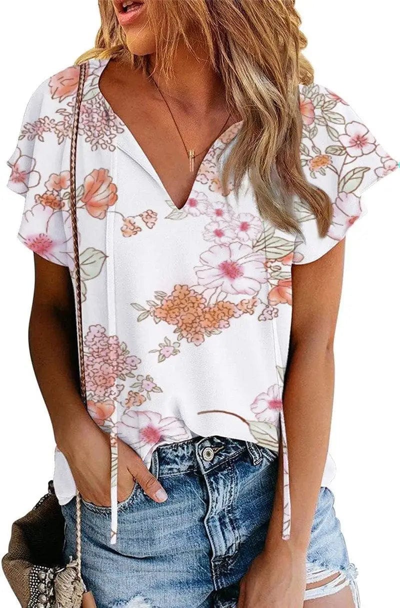 LOVEMI Blousse F / S Lovemi -  Women's Casual Short-sleeved Loose Print V-neck Shirt Top