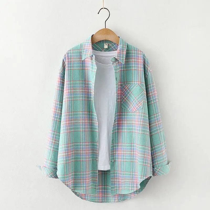 LOVEMI Blousse Green grid / S Lovemi -  Plaid Shirt Women'S Long-Sleeved Loose Shirt Jacket