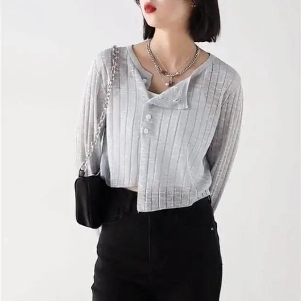 LOVEMI Blousse Grey / S Lovemi -  Linen Thin Knitted Cardigan Long-sleeved Short Top Women