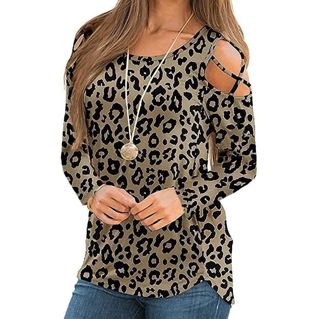 LOVEMI Blousse Leopard / S Lovemi -  Women's Printed Long Sleeve Off Shoulder T-Shirt Women's Top