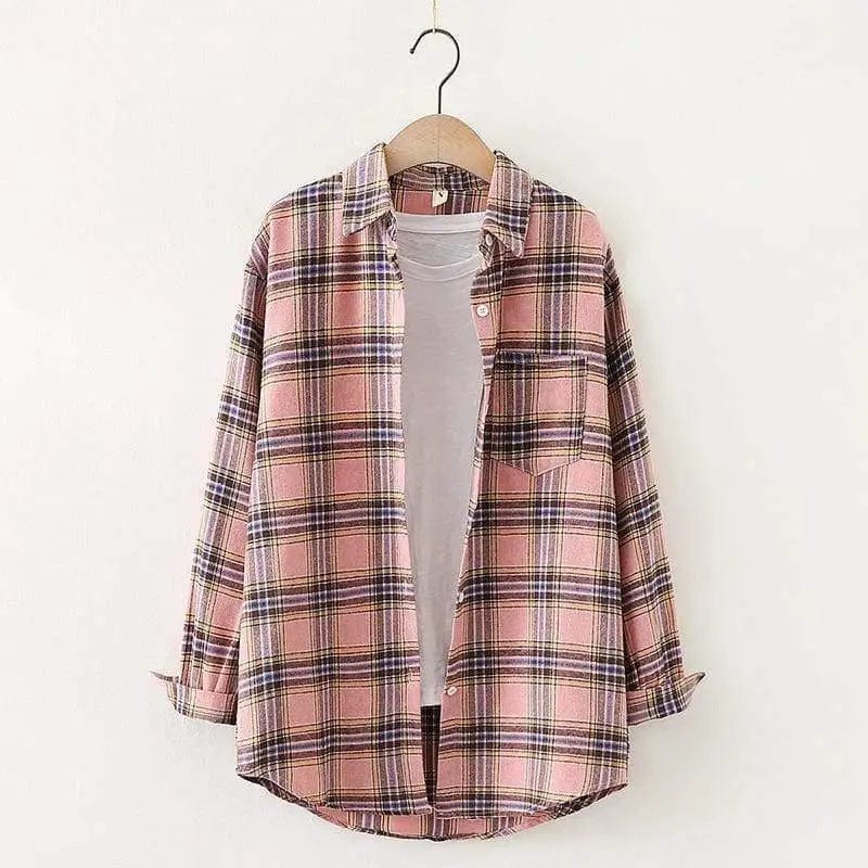 LOVEMI Blousse Light pink grid / S Lovemi -  Plaid Shirt Women'S Long-Sleeved Loose Shirt Jacket