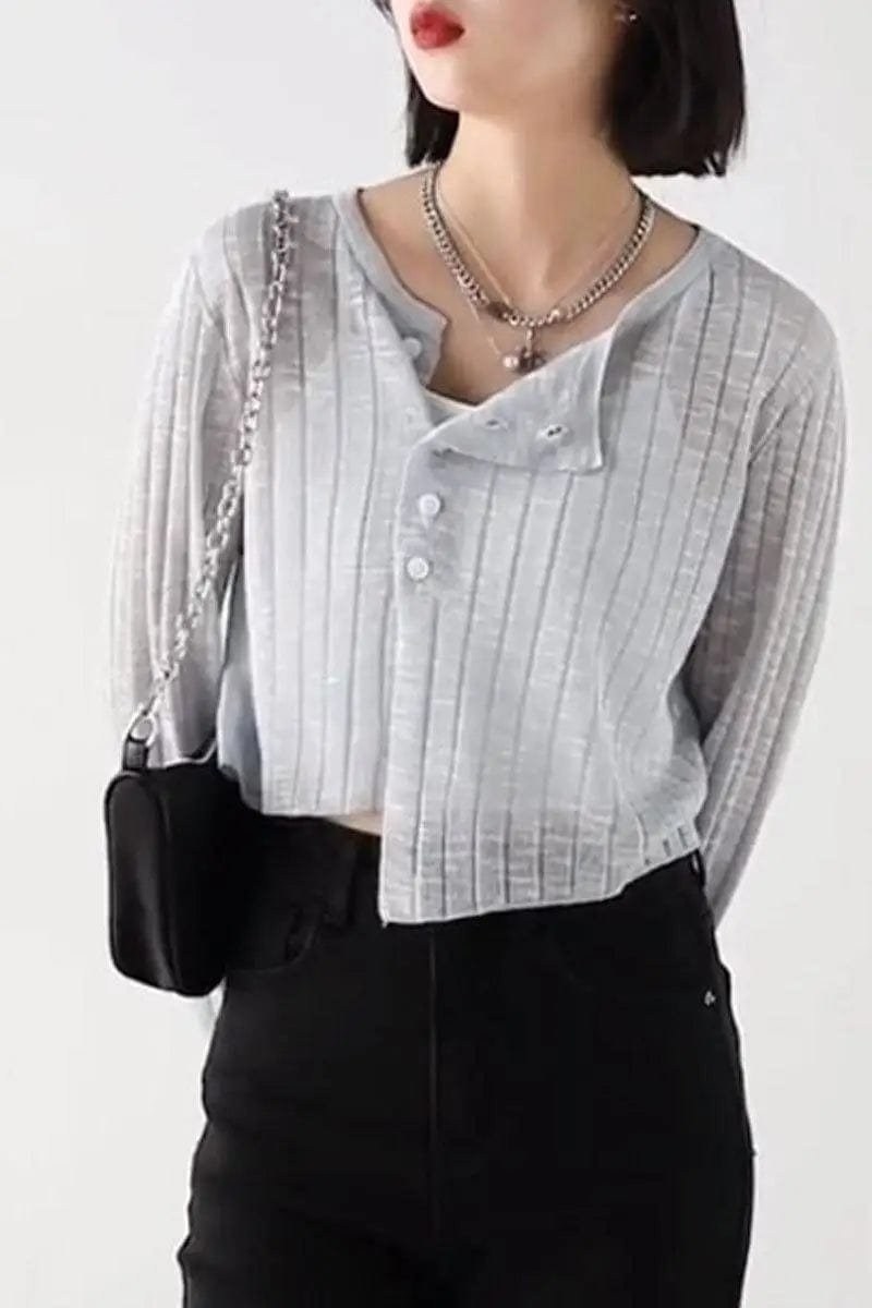 LOVEMI Blousse Lovemi -  Linen Thin Knitted Cardigan Long-sleeved Short Top Women