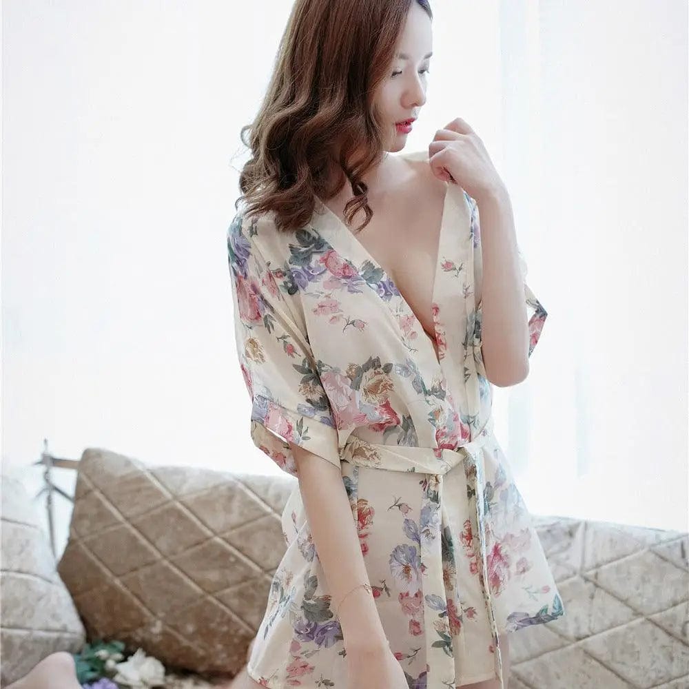 LOVEMI  Blousse Lovemi -  Lingerie Sexy Pajamas Transparent Chiffon Bathrobe Kimono