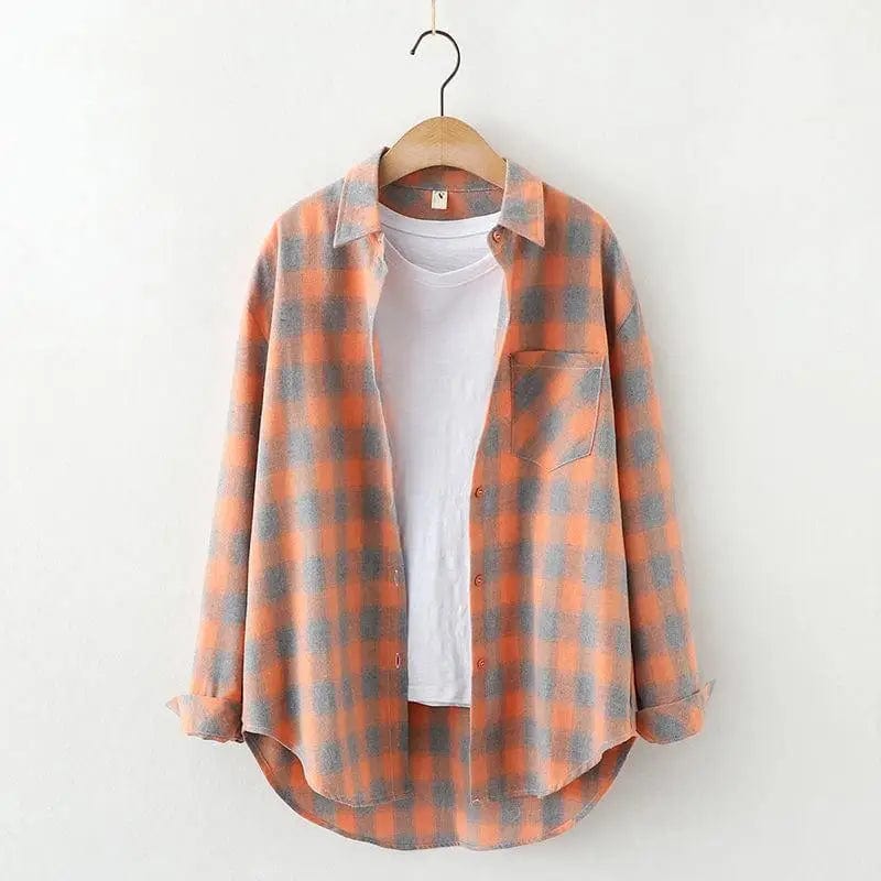 LOVEMI Blousse Orange grid / S Lovemi -  Plaid Shirt Women'S Long-Sleeved Loose Shirt Jacket