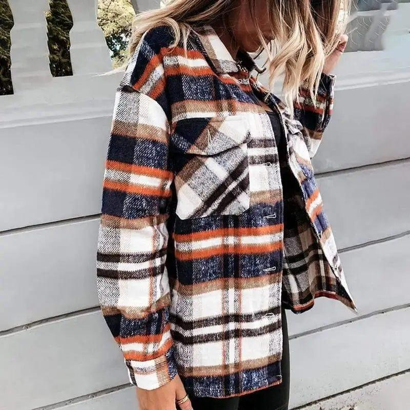 LOVEMI - Plaid Long-Sleeved Cardigan Single-Breasted Casual All-Match