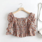 LOVEMI Blousse Orange / S Lovemi -  French Floral Pattern, Long-sleeved Square Collar Shirt Top