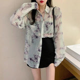 LOVEMI Blousse Picture color / One size Lovemi -  Ink Smudge Design Print Shirt Loose And Thin See-through