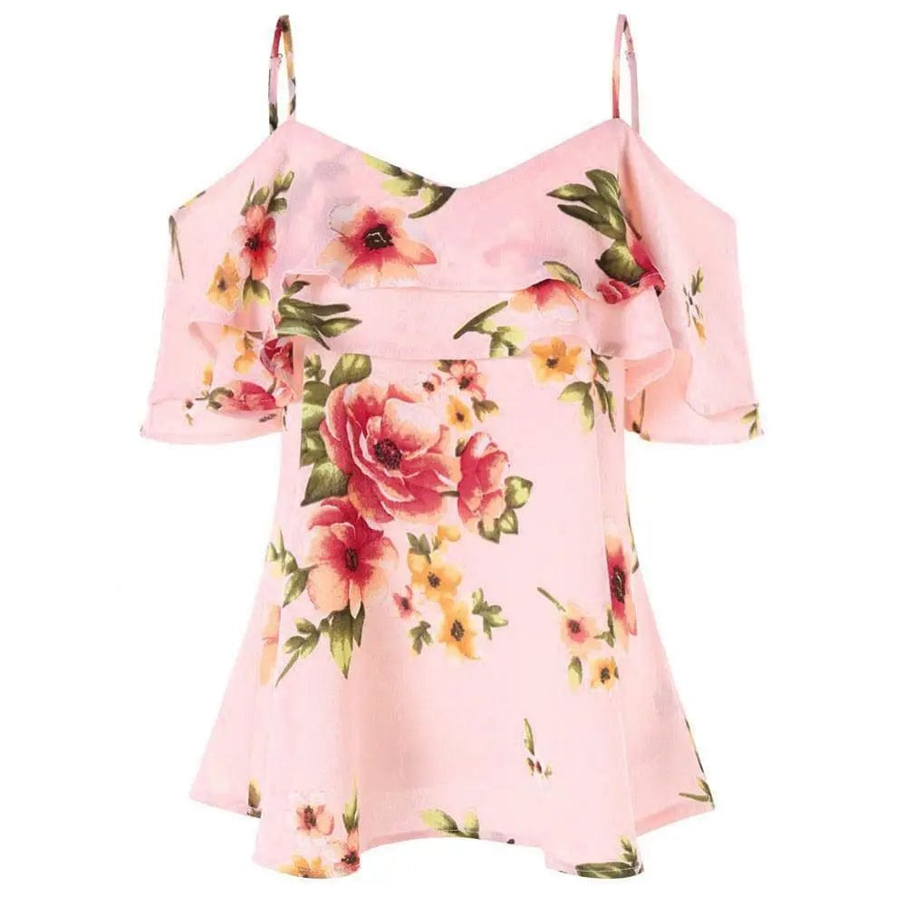 LOVEMI Blousse Pink / 2XL Lovemi -  Strapless floral chiffon shirt