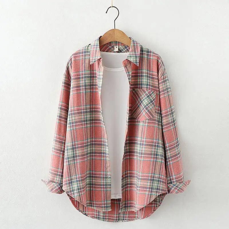 LOVEMI Blousse Pink grid / S Lovemi -  Plaid Shirt Women'S Long-Sleeved Loose Shirt Jacket