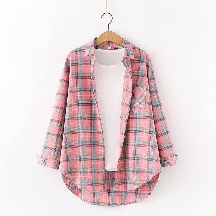 LOVEMI Blousse Pink / S Lovemi -  Plaid Shirt Women'S Long-Sleeved Loose Shirt Jacket