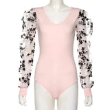 LOVEMI  Blousse Pink / S Lovemi -  Sexy V-neck floral mesh splicing bottoming shirt