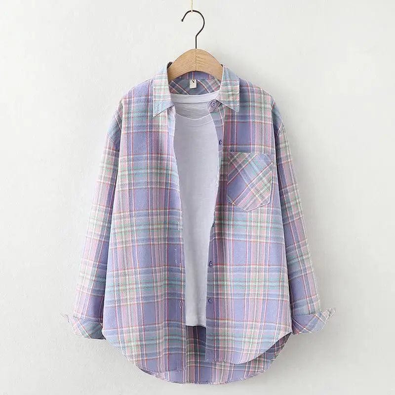LOVEMI Blousse Purple grid / S Lovemi -  Plaid Shirt Women'S Long-Sleeved Loose Shirt Jacket