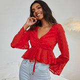 LOVEMI Blousse Red / S Lovemi -  Sexy European And American Shirt Women's Lace-up Blouse