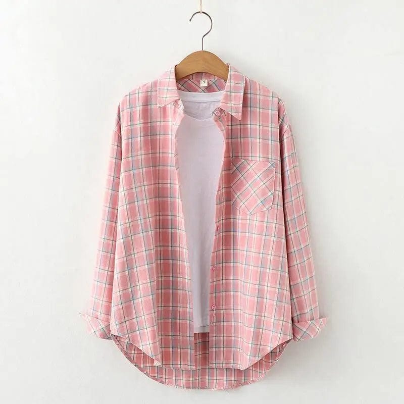 LOVEMI Blousse Small fan grid / S Lovemi -  Plaid Shirt Women'S Long-Sleeved Loose Shirt Jacket