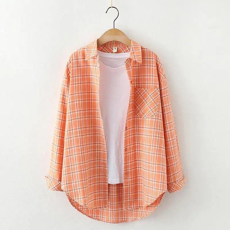 LOVEMI Blousse Small orange grid / S Lovemi -  Plaid Shirt Women'S Long-Sleeved Loose Shirt Jacket