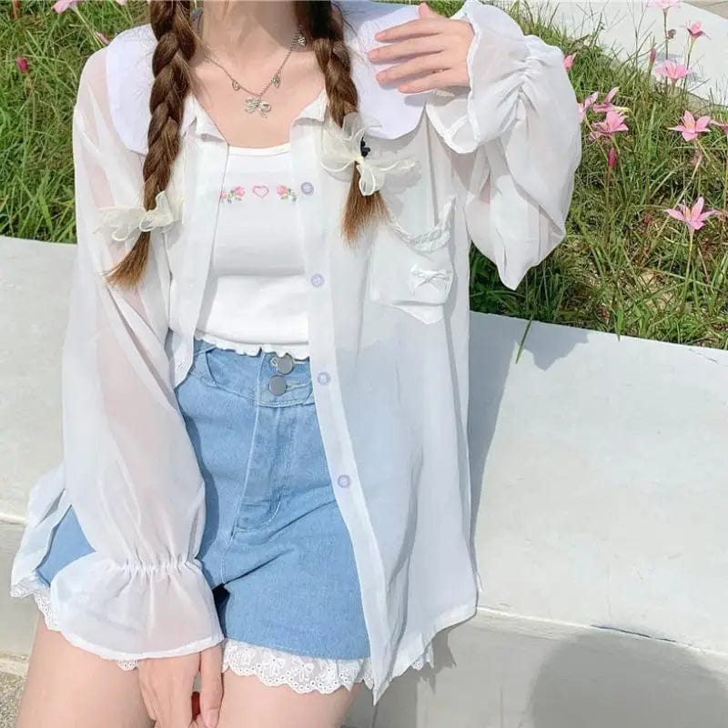 LOVEMI Blousse White / One size Lovemi -  Sweet Japanese Soft Girl Chiffon Sunscreen Clothes Female