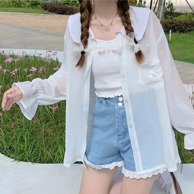 LOVEMI Blousse White / One size Lovemi -  Sweet Japanese Soft Girl Chiffon Sunscreen Clothes Female
