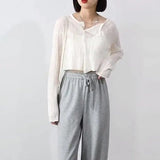 LOVEMI Blousse White / S Lovemi -  Linen Thin Knitted Cardigan Long-sleeved Short Top Women