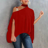 LOVEMI  Blousse Wine Red / S Lovemi -  Women's High Neckline Strapless Crossbody Shoulder Cape Short Sleeve Top