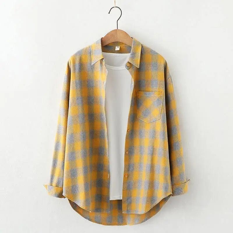 LOVEMI Blousse Yellow grid B / S Lovemi -  Plaid Shirt Women'S Long-Sleeved Loose Shirt Jacket