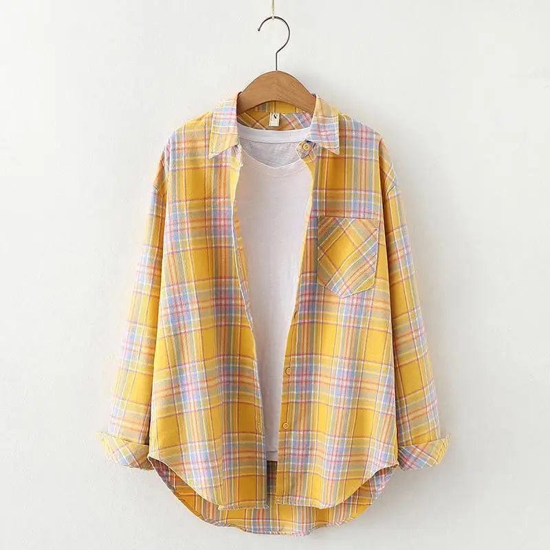 LOVEMI Blousse Yellow grid / S Lovemi -  Plaid Shirt Women'S Long-Sleeved Loose Shirt Jacket