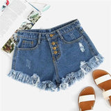 LOVEMI - Blue Distressed Frayed Shorts