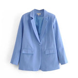 LOVEMI - Blue Single Button Blazer Women's Clothing