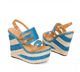 High heels sandals striped Straw shoes Casual-2