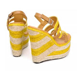 High heels sandals striped Straw shoes Casual-7