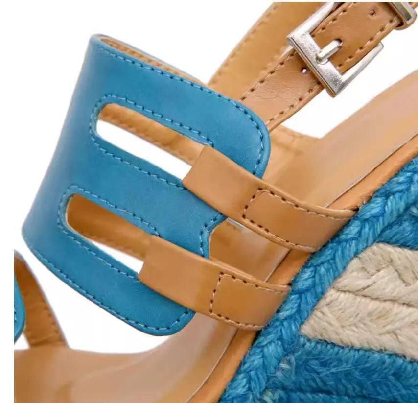 Blue Strappy Wedge Sandals for Summer Style-8