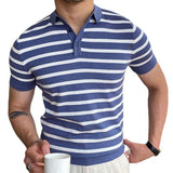 Blue Striped Business Polo Shirt For Men 0 LOVEMI    